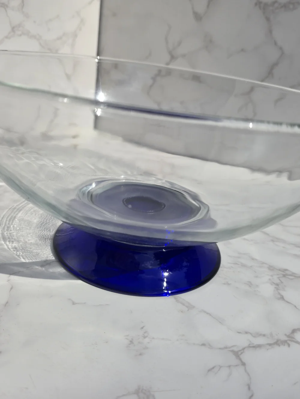 Clear Glass Bowl with Cobalt Blue Pedestal Base